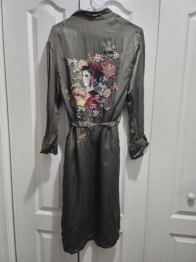 Bershka Olive Green Satin Jacket with Branded Label